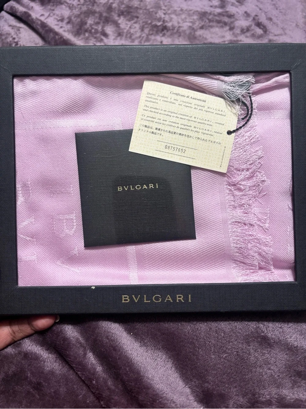 Bulgari Light Pink Silk Scarf with Brand Tag